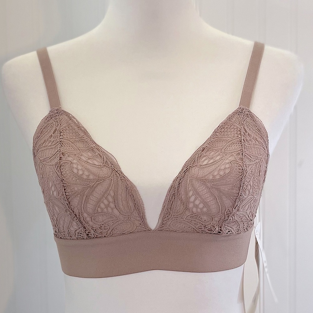 Lively All You Sheer Lace Wireless Unlined Bralette Almond Beige S